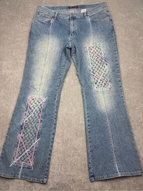Vintage Paco Jeans Wide Leg Cutout Mesh Pink Embroidery Women’s Size 17